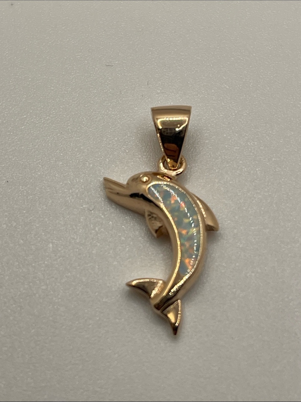 Unbranded Rose Gold Vermeil Lab-created Opal Dolphin Charm Pendant